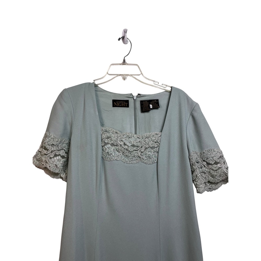 Liz Claiborne Night Sage Green Beaded Lace Maxi Dress Formal Gown Size 10 - Picture 4 of 10